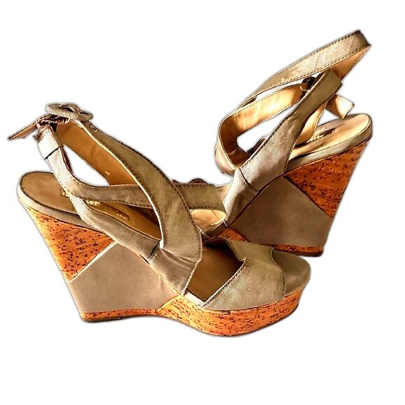 BCBGeneration Tan Wedge Sandals with Strappy Design - Picture 1 of 6